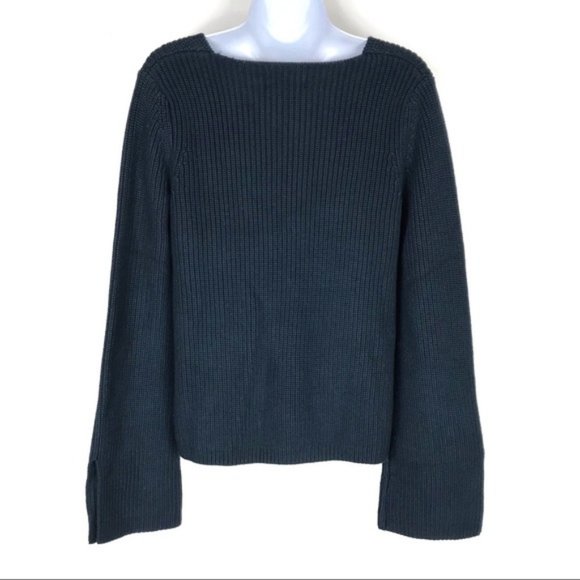 MINKPINK Dark Teal Blue Green Deep V-Neck Sweater - Picture 8 of 12